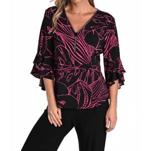 NEW FRANK LYMAN knit top in black/pink